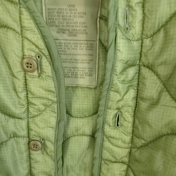 Vtg Military Liner Cold Weather Coat Men's Large Olive Drab Distressed - Picture 3 of 8